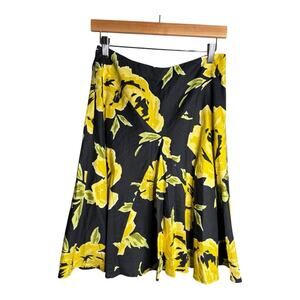 Cache Black Yellow Print A Line Skirt Side Zip Fully Lined Size 6